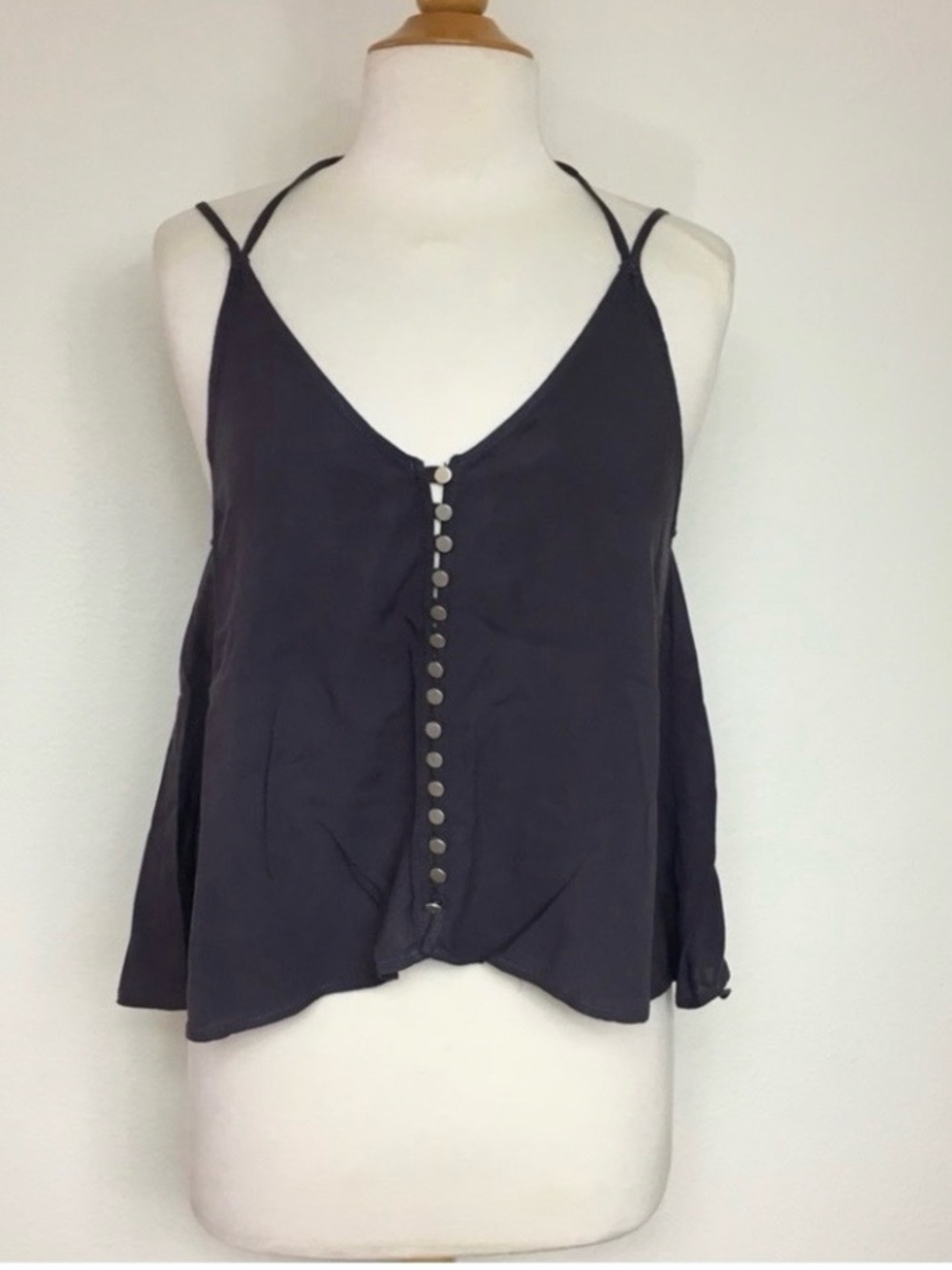 Fora Women's Purple Gray Button Strappy Crop Tank Top Size Medium Casual Boho
